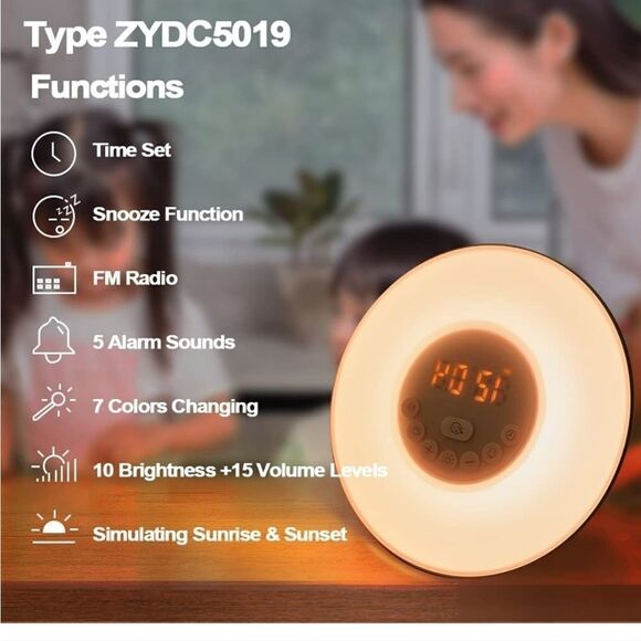 Wake up alarm clock sunrise/sunset night light touch control - Picture 3 of 10